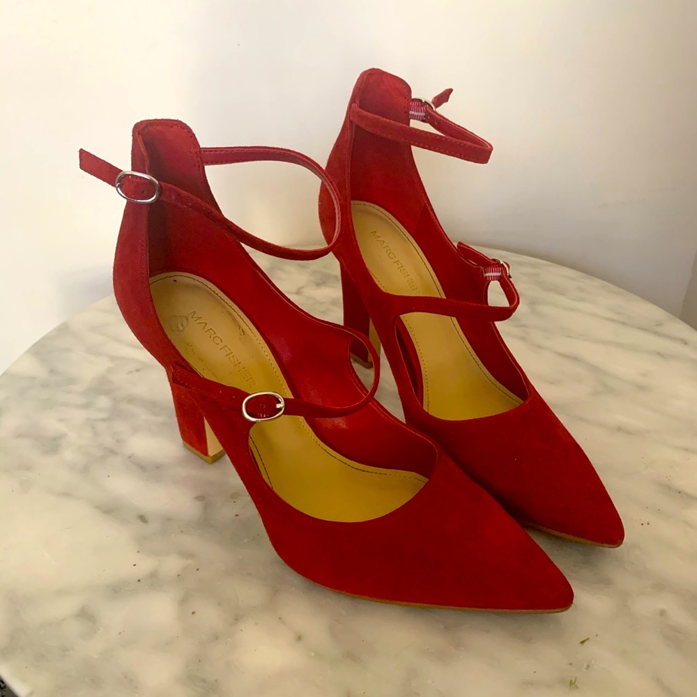 Marc Fisher Red Suede Heels size 9 - Picture 3 of 4